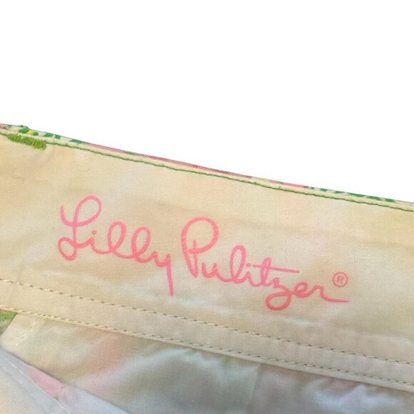 Lilly Pulitzer Walsh Flamingo Print Shorts Size 2 Green & Pink Paisley Cotton Wo - Picture 7 of 8
